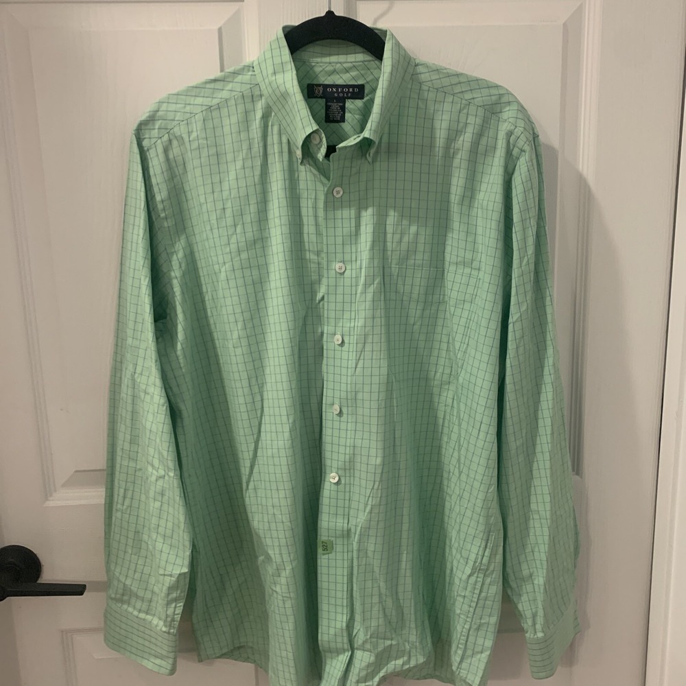 OXFORD GOLF Men's Shirt Size Large Plaid‎ Green Blue Button Down Long Sleeve
